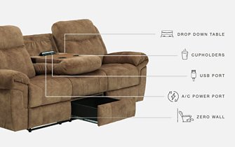 Huddle-Up Reclining Sofa with Drop Down Table - Affordable Home Luxury