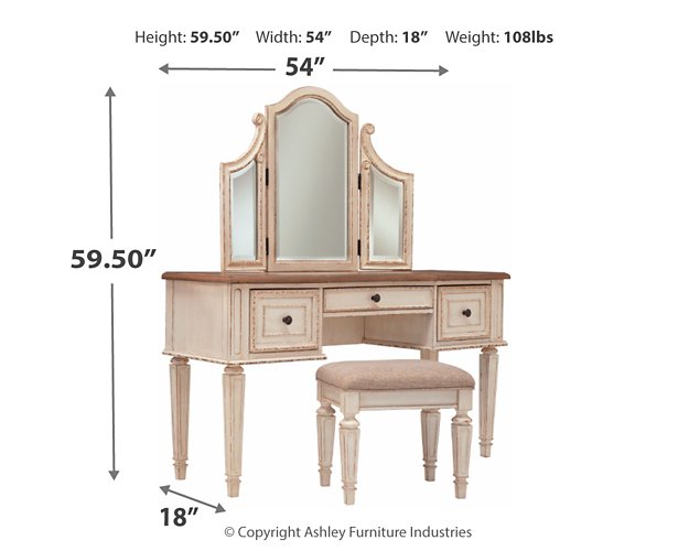 Realyn Vanity and Mirror with Stool - Affordable Home Luxury