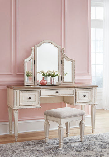 Realyn Vanity and Mirror with Stool - Affordable Home Luxury