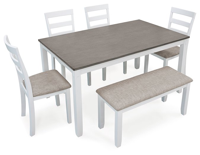 Stonehollow Dining Table and Chairs with Bench (Set of 6) - Affordable Home Luxury