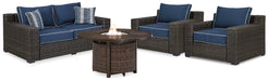 Grasson Lane Grasson Lane Nuvella Loveseat and 2 Lounge Chairs with Fire Pit Table - Affordable Home Luxury