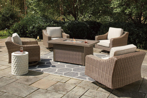 Beachcroft Beachcroft Fire Pit Table with Four Nuvella Swivel Lounge Chairs - Affordable Home Luxury