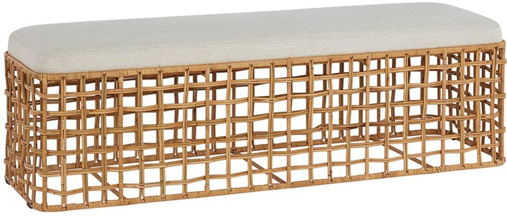 Universal Furniture Getaway Coastal Living Rattan Bench in Natural Rattan