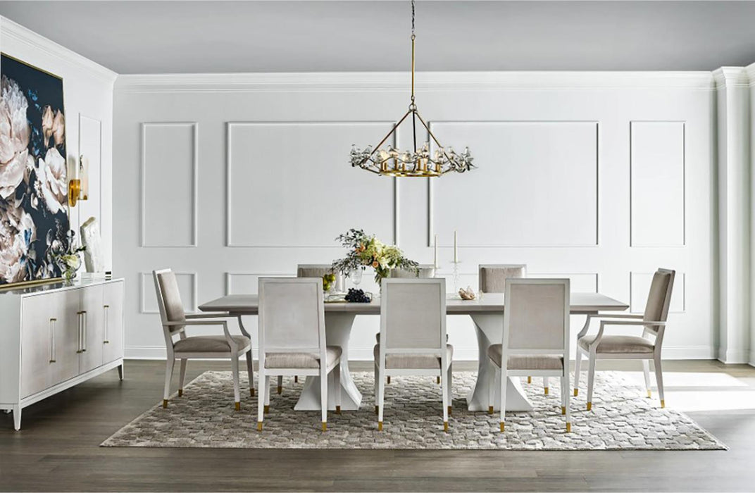 Universal Furniture Love Joy Bliss Brisbane Pedestal Table in White Lacquer and Alabaster