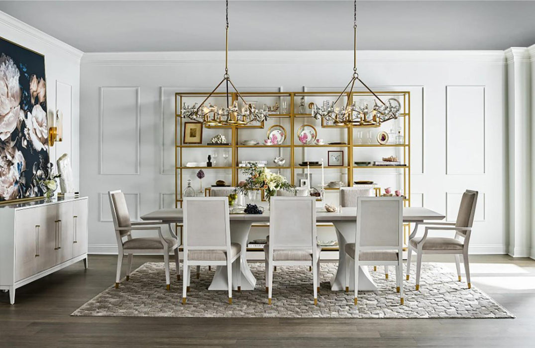 Universal Furniture Love Joy Bliss Brisbane Pedestal Table in White Lacquer and Alabaster