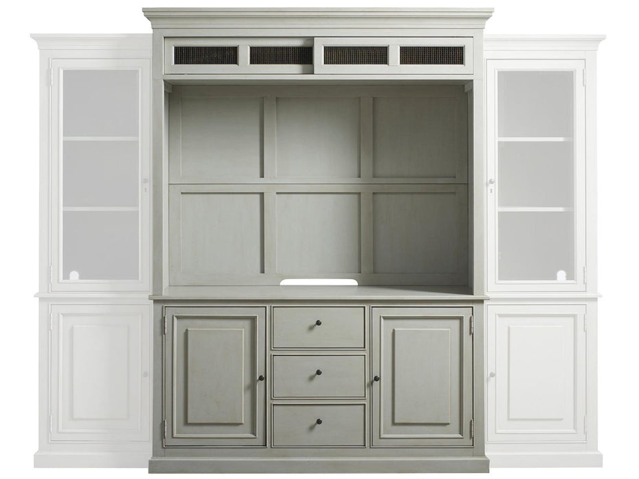 Universal Furniture Summer Hill Complete Entertainment Console with Hutch in French GrayC