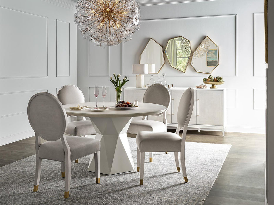 Universal Furniture Love Joy Bliss Geranium Dining Table in White Lacquer and Alabaster